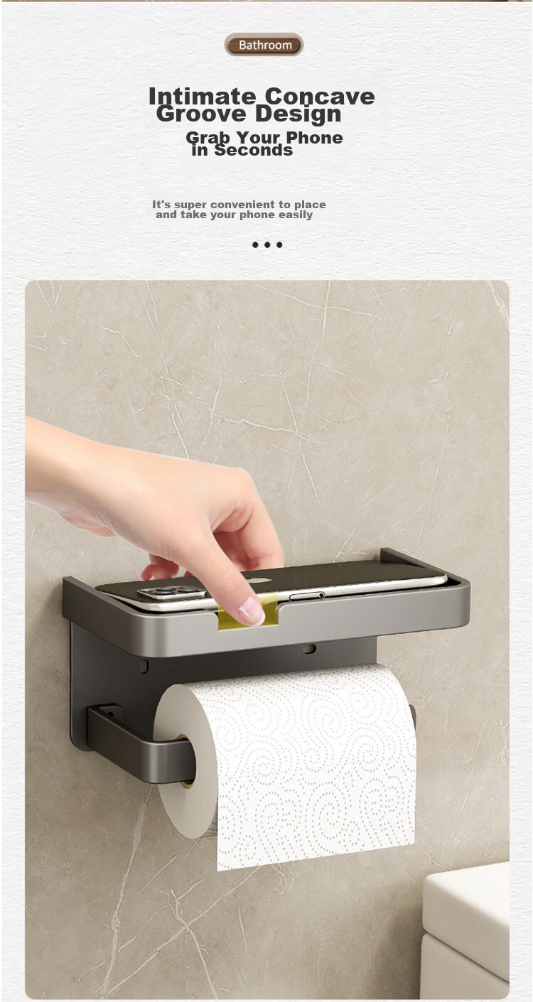 Youjialiangpin Bathroom Tissue Box, Toilet Paper Holder, Toilet Roll Storage Rack, No Drilling Required, Space Aluminum Toilet Paper Dispenser 7