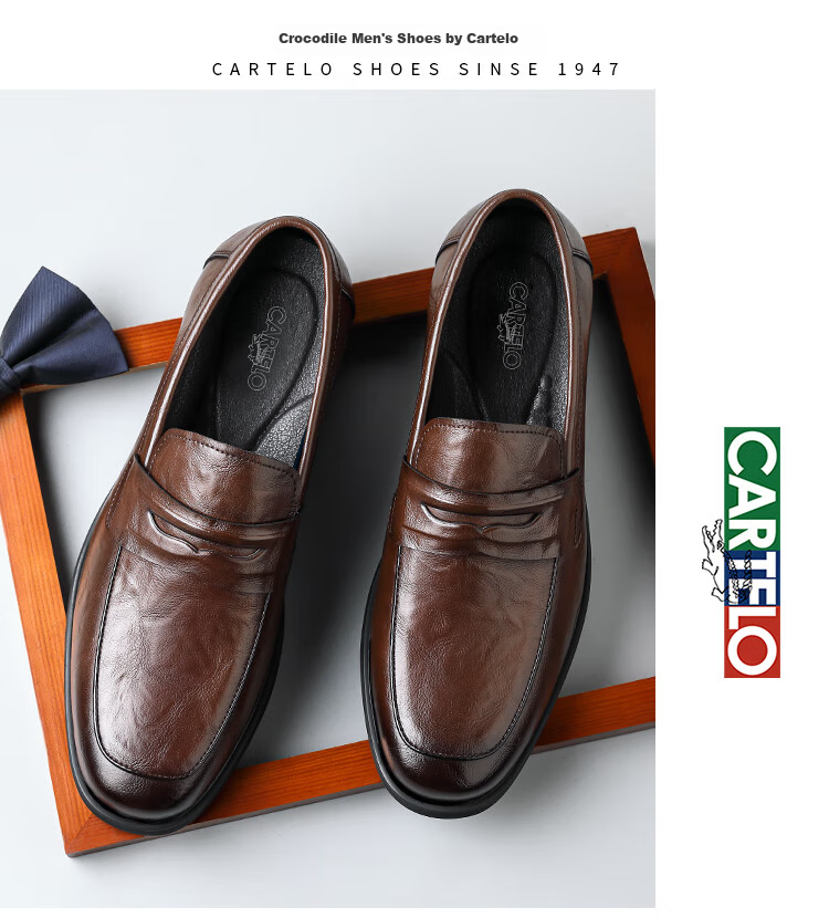 CARTELO Men's Leather Shoes, Soft-Soled Slip-On Business Casual Shoes, Loafers, Breathable Slip-On Leather Shoes for Men, 9906 Brown, Size 44 16