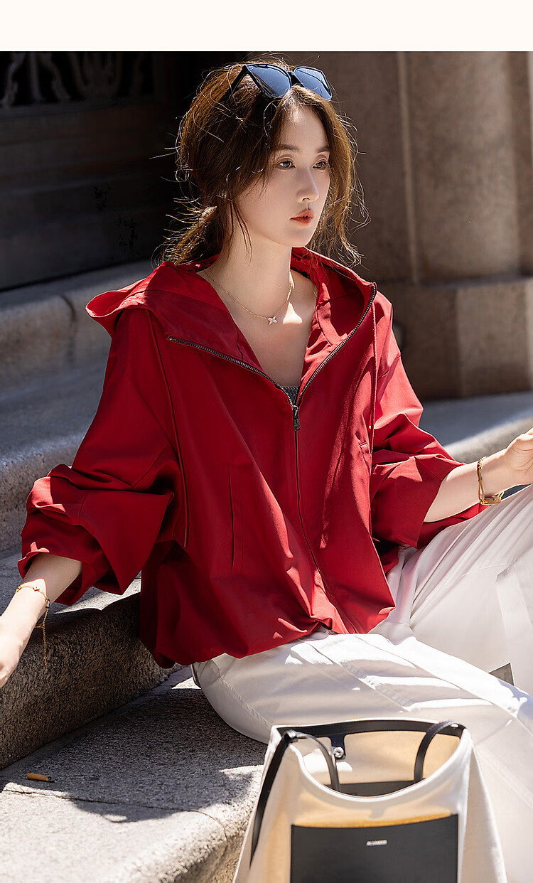 Dme [Dare to Act] Spring And Autumn High-Tech Triple-Protection Hooded Elegant Pleated Petite Short Women's Jacket 15