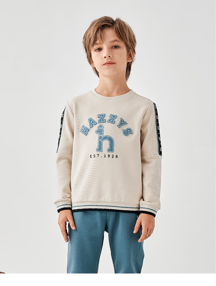 HAZZYS Brand Boys' Sweatshirt, Spring New Style, Elastic Loose Pullover Hoodie, Light Sand Gray, Size 155 3