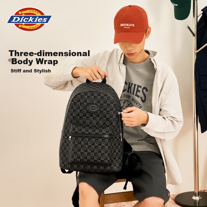 Dickies Backpack for Men And Women, Checkered Fashion Casual Versatile Large Capacity Travel Bag Student Schoolbag Laptop Bag 14 Inch
