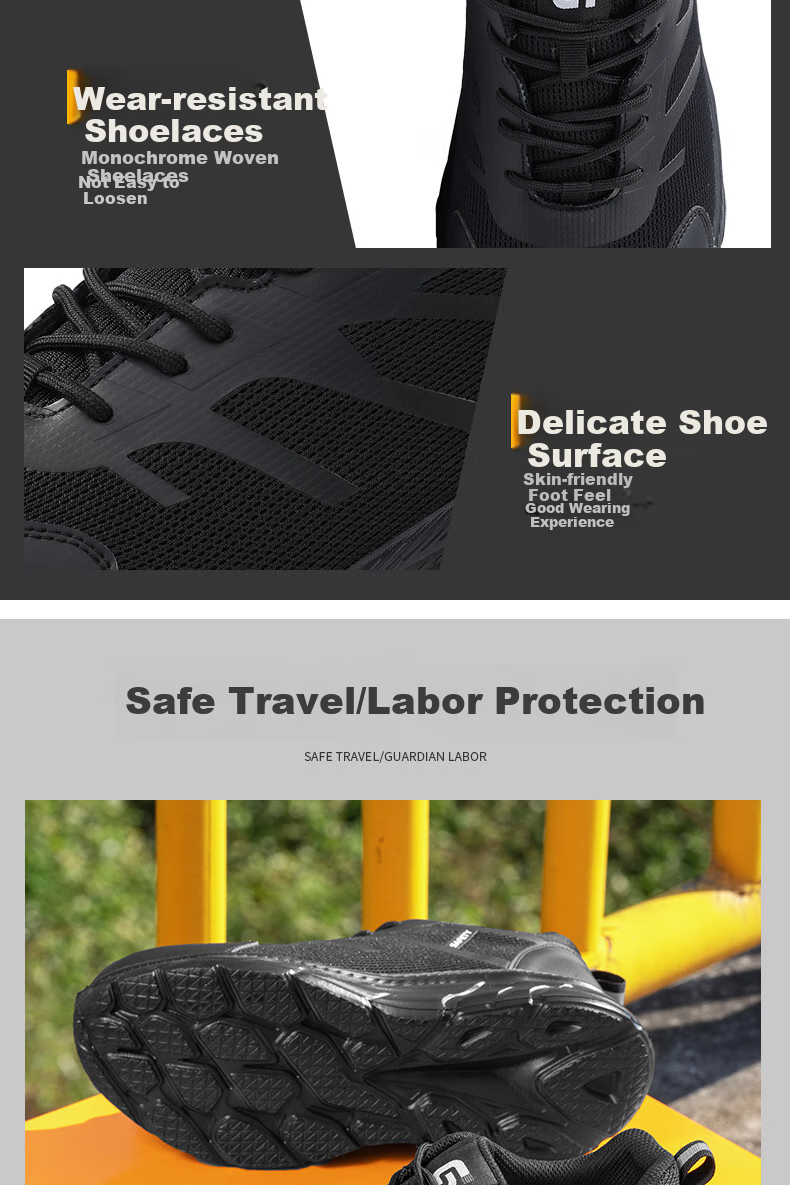 JUNBU Safety Shoes for Men, Steel Toe Cap, Puncture-Resistant, Breathable, Ultra-Light Soft Sole Work Safety Shoes 0217T Size 44 14