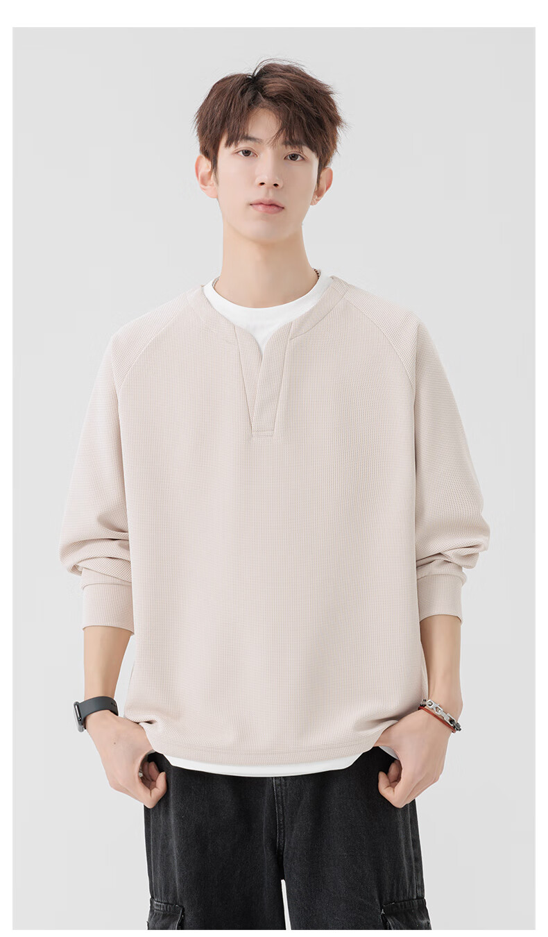 MMOPTOP Japanese-Style Color-Block Faux Two-Piece Crew Neck Sweatshirt, Spring And Autumn Men's Loose Comfortable Top, MWY15 Black XL 11