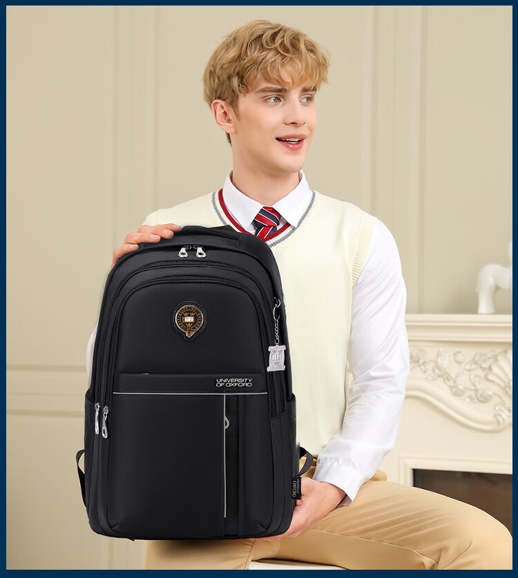 UNIVERSITY OF OXFORD Backpack for Male And Female Middle School Students, High School Students, Lightweight Travel Backpack X1071 Black 2