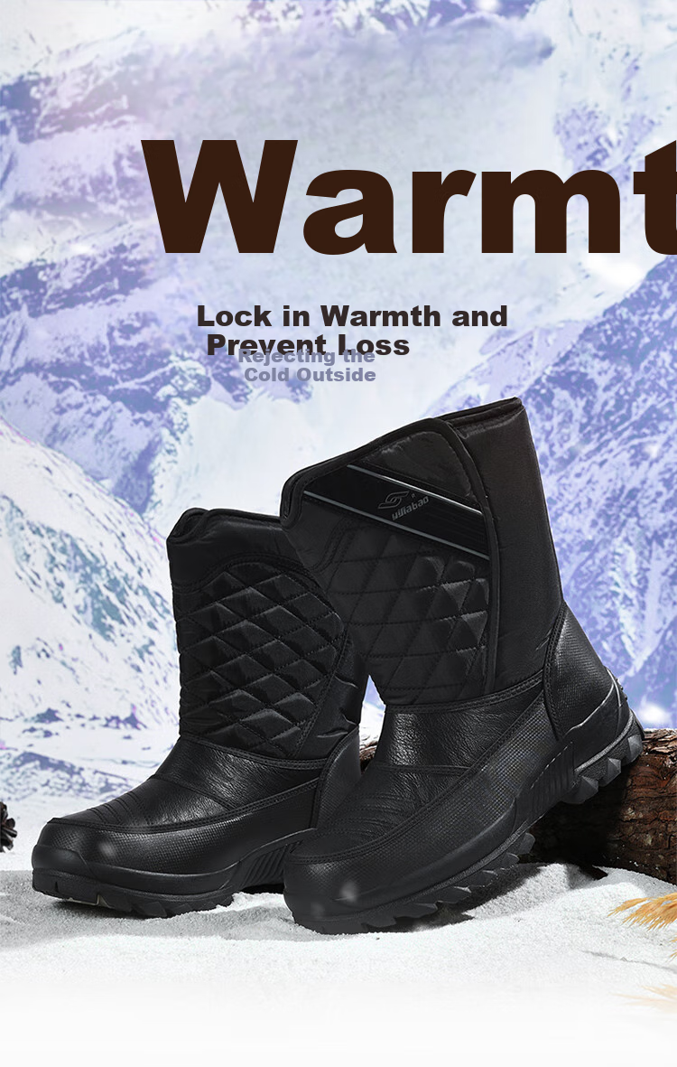 Yijiabao Snow Boots for Men, Winter Men's Shoes, Fleece-Lined for Warmth, Waterproof, Northeast Travel Shoes, Cowhide Sole Non-Slip Shoes, Black, Size 40 1