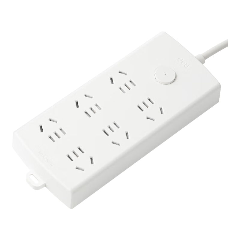 Deli Pearl White Series National Standard Safe Power Strip/Extension Cord/Power Bar/Outlet Strip/Extension Cord with Master Switch, Protective Cover, 6 Outlets, 5 Meters, LX124