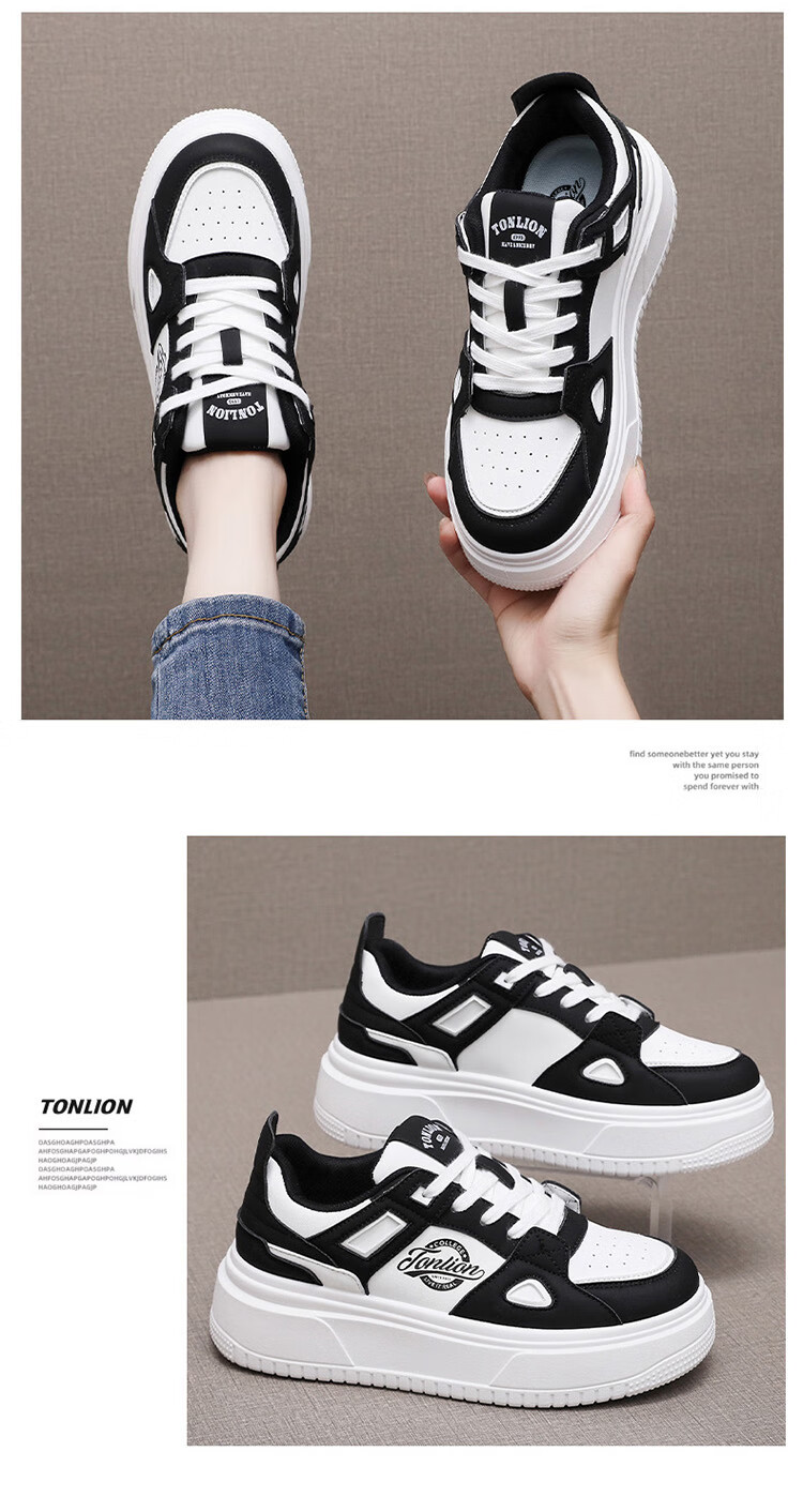 TonLion Women's Shoes, Autumn Season Footwear, Thick-Soled Sneakers for Women, Casual Dad Shoes, Women's Sports White Sneakers, White And Black, Size 37 12