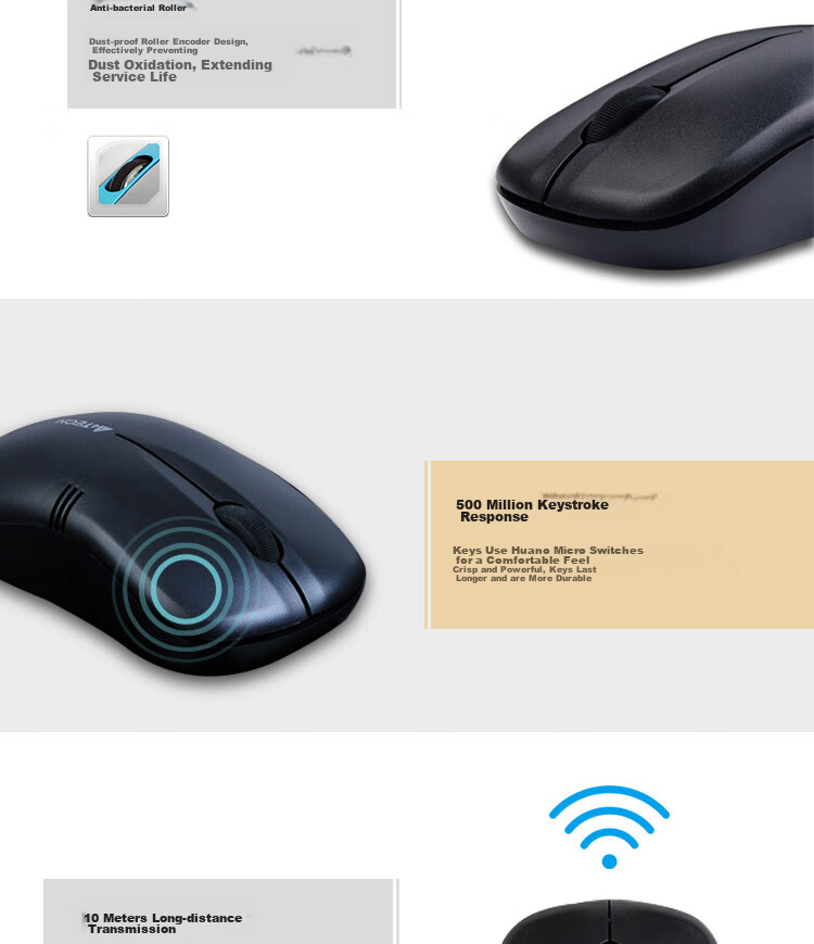 A4TECH WG-100, Medium-Sized, Symmetrical Wireless Mouse, Office Mouse Peripheral Computer Mouse, Wireless Mouse for Laptops, Universal, Black, Wireless 3