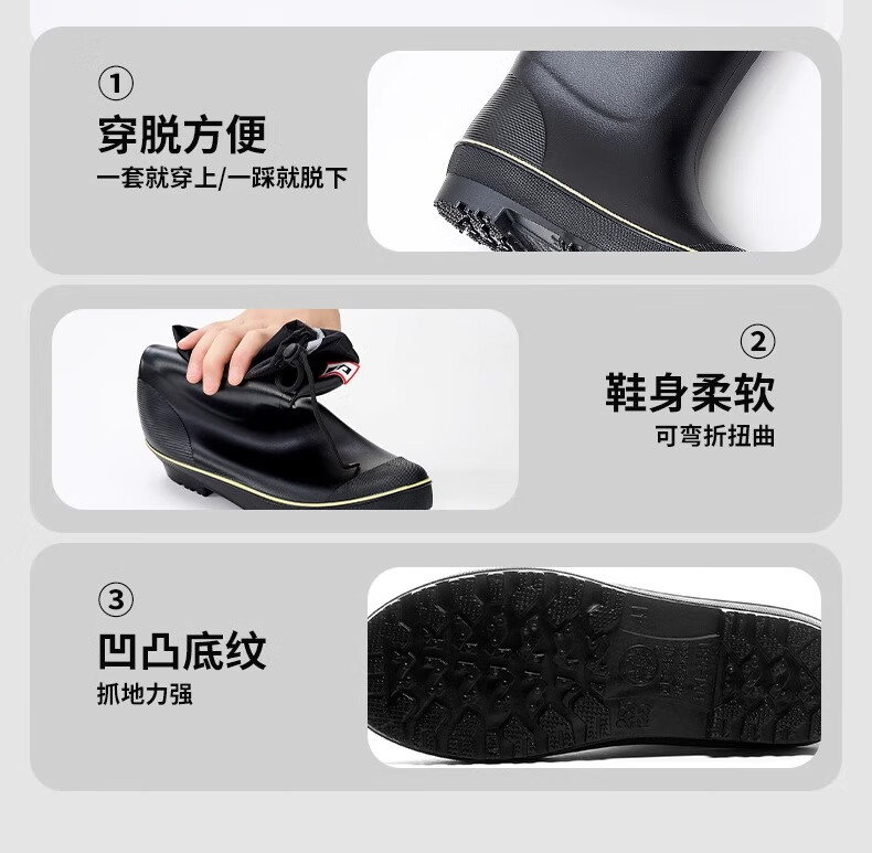 Warrior Mid-Calf Rain Boots, Slip-On Men's Waterproof Shoes, Non-Slip Rubber Boots for Fishing And Chef Use, S89 Elastic Ankle, Size 43 12