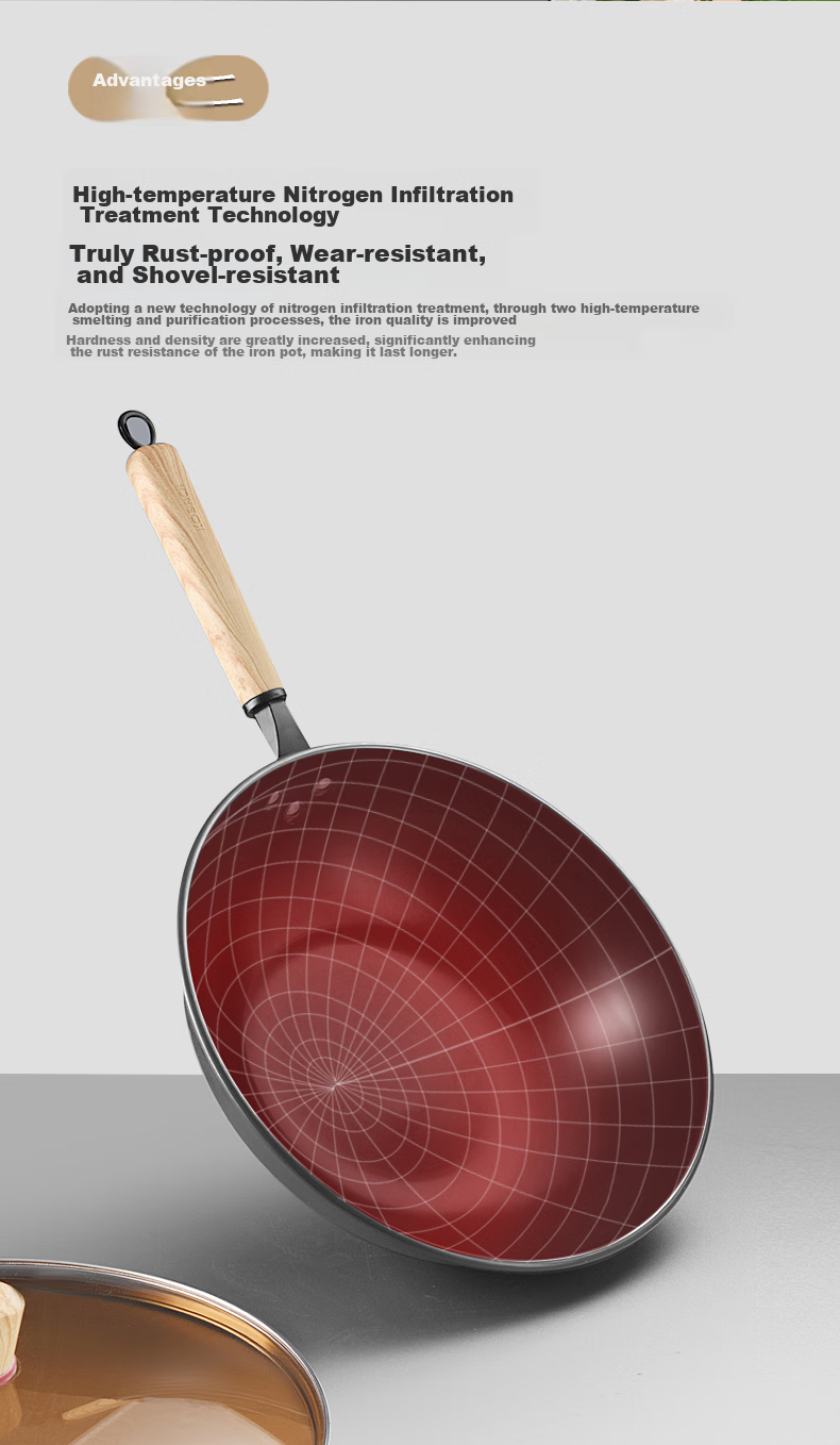 KOBACH Iron Wok, Uncoated Frying Pan, Pure Iron Cooking Pan, Compatible with Induction And Gas Stoves, Cookware, 32cm 3
