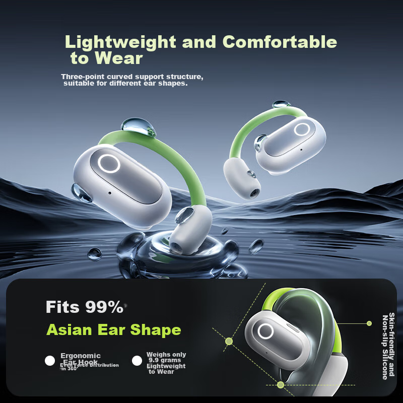 BASEUS Eli Open-Ear Bluetooth Headphones, Over-Ear Style, Not In-Ear, Sports Running Call Noise Reduction High-End Wireless Earphones Compatible with Huawei Xiaomi, Gree