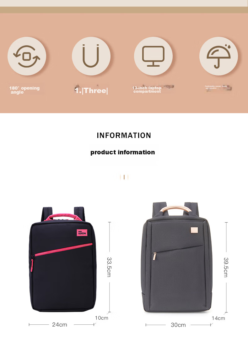 LEXON Women's Backpack, 12/13 Inch Laptop Bag, Casual Lightweight Fashionable School Bag, Travel Toiletry Bag, Black 2