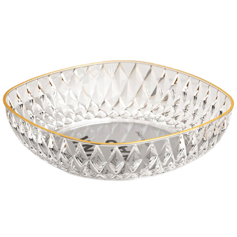 Baijie Fruit Plate, Snack Tray, Home Use Fruit Dish, Living Room Dried Fruit Plate, Serving Tray, Candy And Nut Dish, Gold-Edged Brick Stone White Square Plate