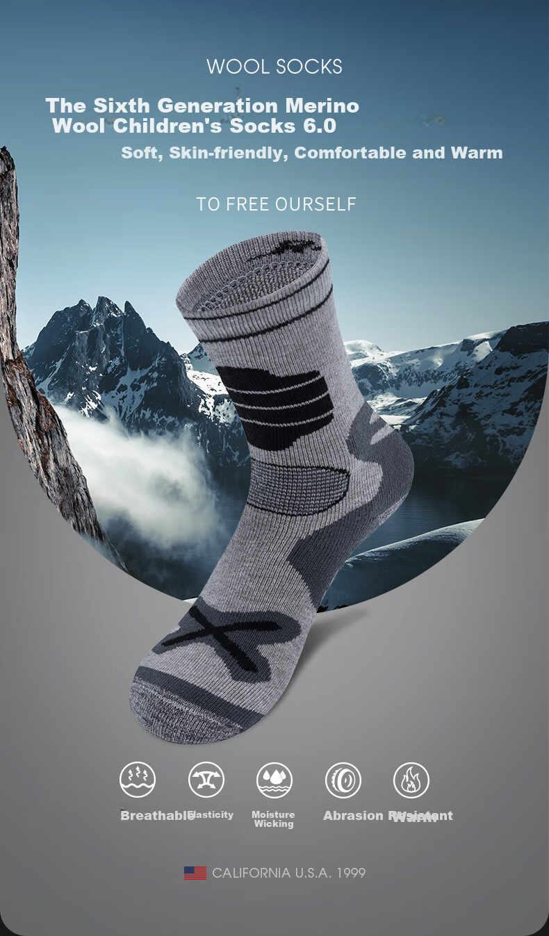 TFO Children's Wool Socks, Merino Sports Running Socks, Outdoor Hiking And Mountaineering Socks 2902412, Black 2
