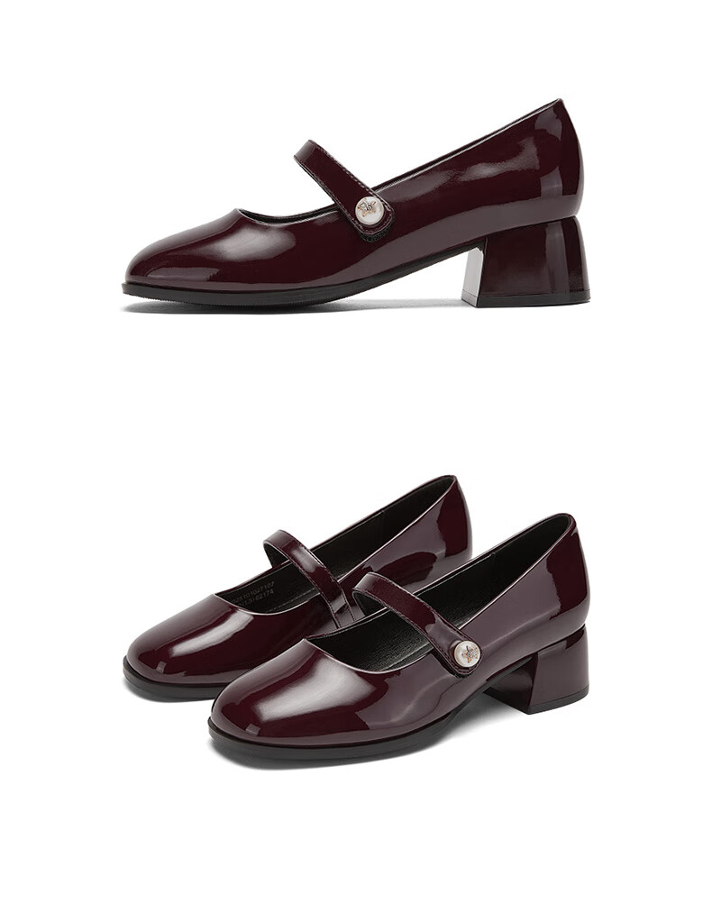 DAPHNE Mary Jane Shoes for Women, Spring 2025 New Chinese-Style High Heels Leather Shoes, Black, Size 38 12