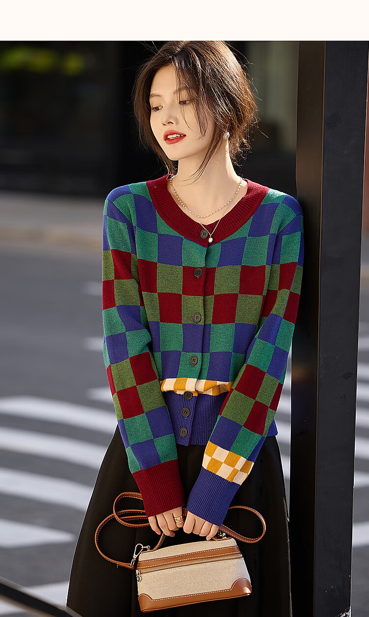 Dme [Duobang Geshen Zhima Dian Tihua] Spring And Autumn Round Neck Long Sleeve Cardigan, Retro Knit Sweater Women's Top 12