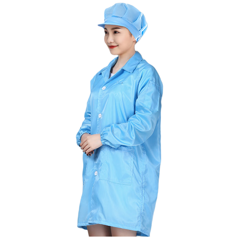 Jiuchengu Anti-Static Coat with Large Cap Dust-Free Long Workwear Unisex Dustproof Workshop Electronics Factory Protective Clothing Blue 4XL