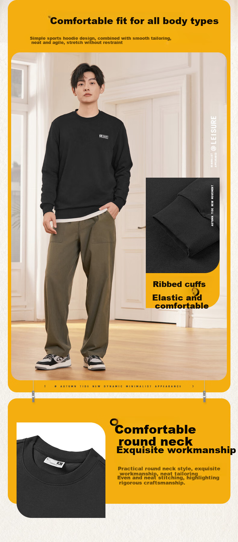 QIAODAN Sweatshirt for Men, Spring Jacket, Comfortable Round Neck Sportswear, Casual Long-Sleeve Top, Pullover for Me 7
