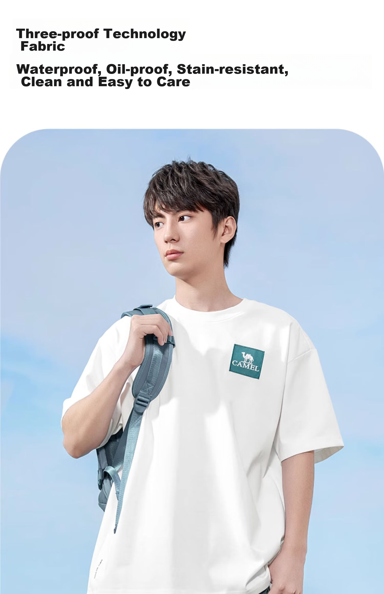 CAMEL Outdoor Short-Sleeve Round Neck T-Shirt, Summer Waterproof And Oil-Resistant, Unisex Style, Loose-Fitting Top for Men And Women, 1138 L 3