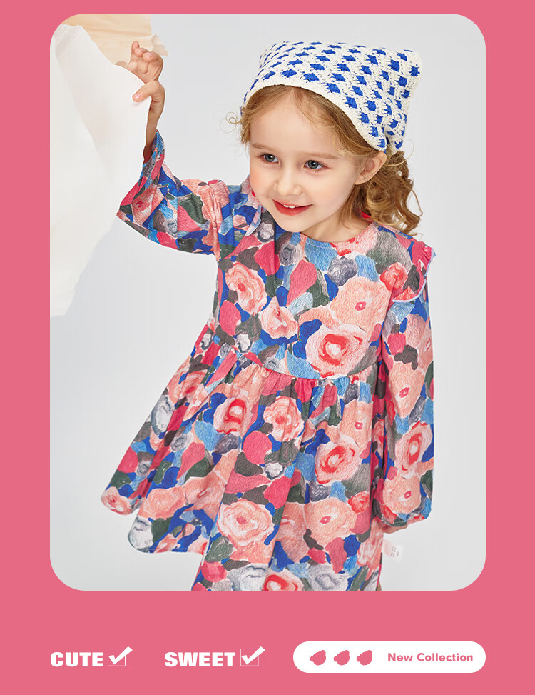 Classic Teddy Girls' Dress, Children's One-Piece Dress, Pure Cotton Princess Dress for Young Children, Floral Long Dress, Pink, Size 110 6