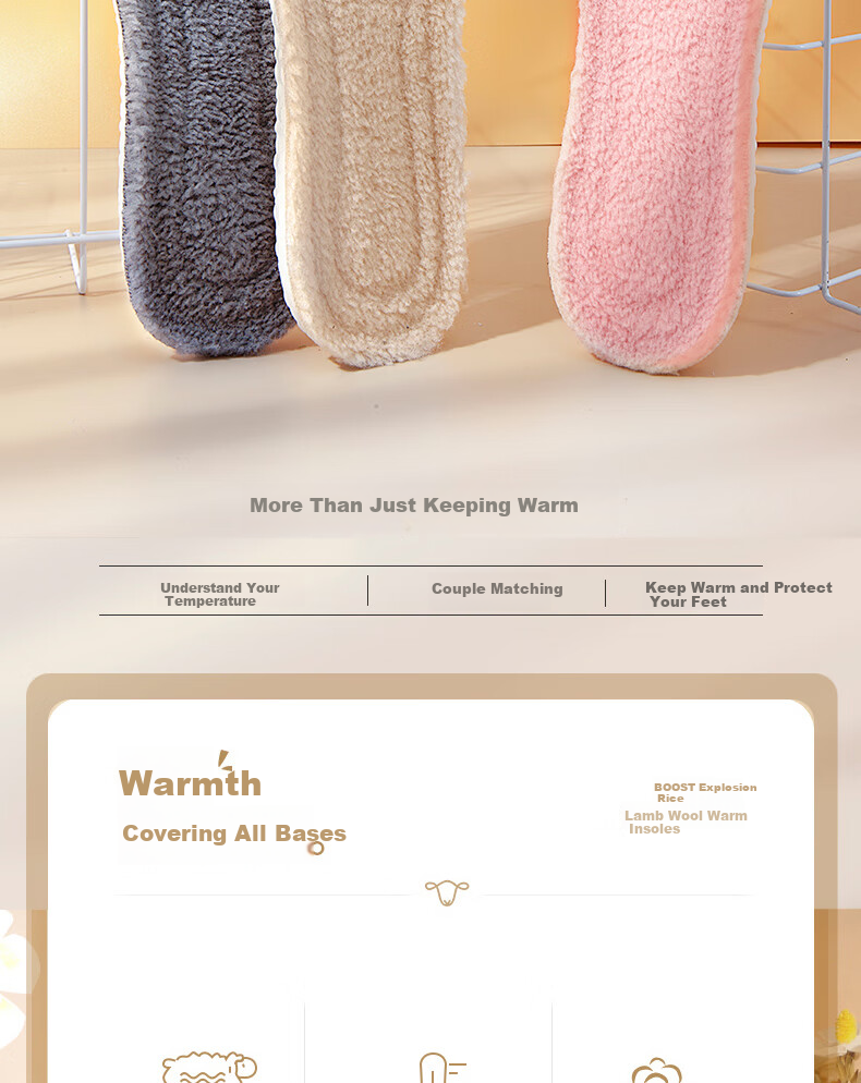 RENBEN 2 Pairs Warm Fleece-Lined Sports Insoles for Men And Women, Winter Cotton Cold-Proof 6019R Beige Size 39-40 2