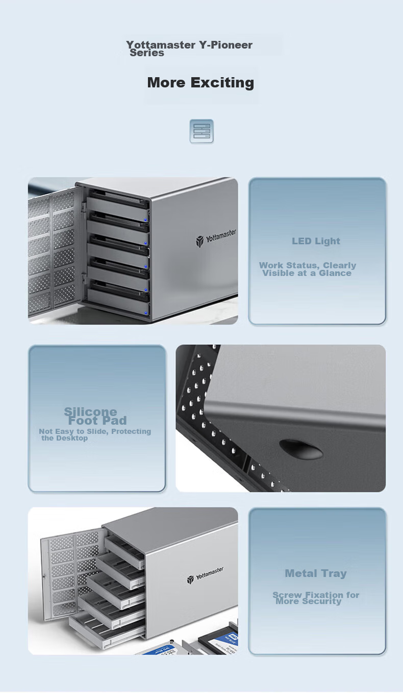 Yottamaster Magnetic Disk Array Hard Drive Enclosure, Multi-Bay Hard Drive Case, RAID Storage with Temperature Control Fan, Suitable for NAS Expansion Storage Capacity Increase, 2.5/3.5 SATA Mechanical And Solid State Drives 18