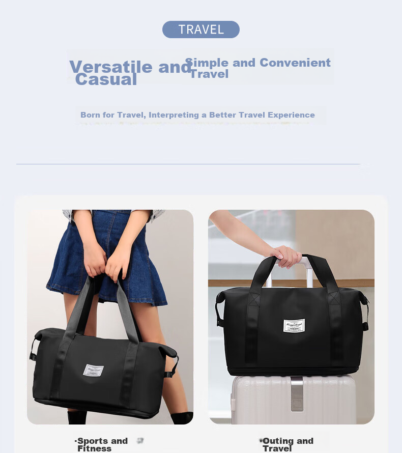 Jinghuisichuang Travel Bag, Luggage Bag, Large Capacity, Expandable, Suitcase, Oxford Cloth, Foldable, Portable Storage Bag, Purple, 41cm 12