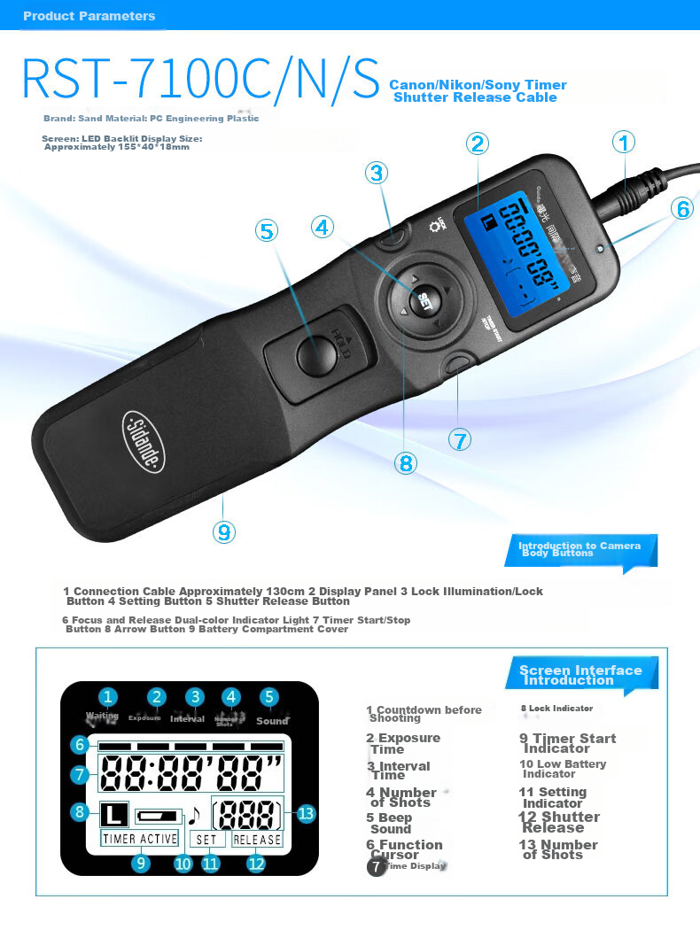 SidanDe 7600C2 Canon Wireless Remote Control Timer for EOS 5D4 5D3 5D2 5D 7D2 7D 6D 6D2 50D 4