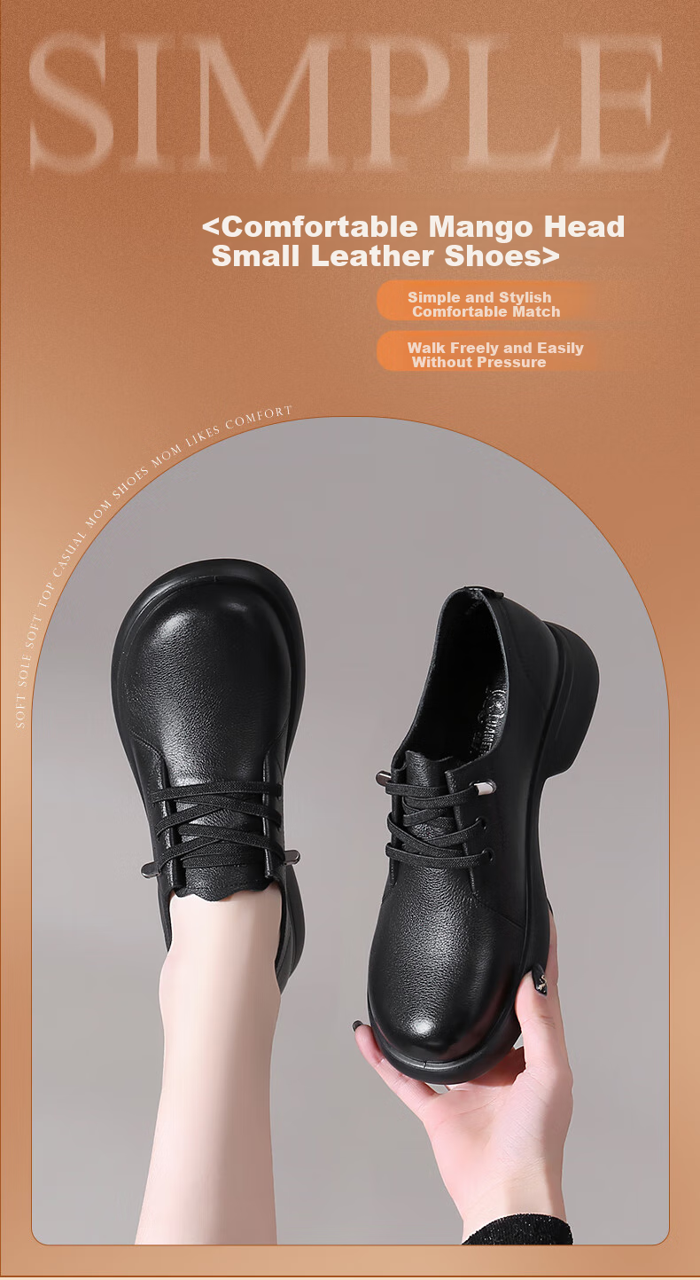 Qiangren Comfortable Soft Casual Women's Shoes, Top-Grain Leather Women's Flats, Wide Fit, Not Easy to Squeeze Feet, JDA73271, Black, Size 35 1