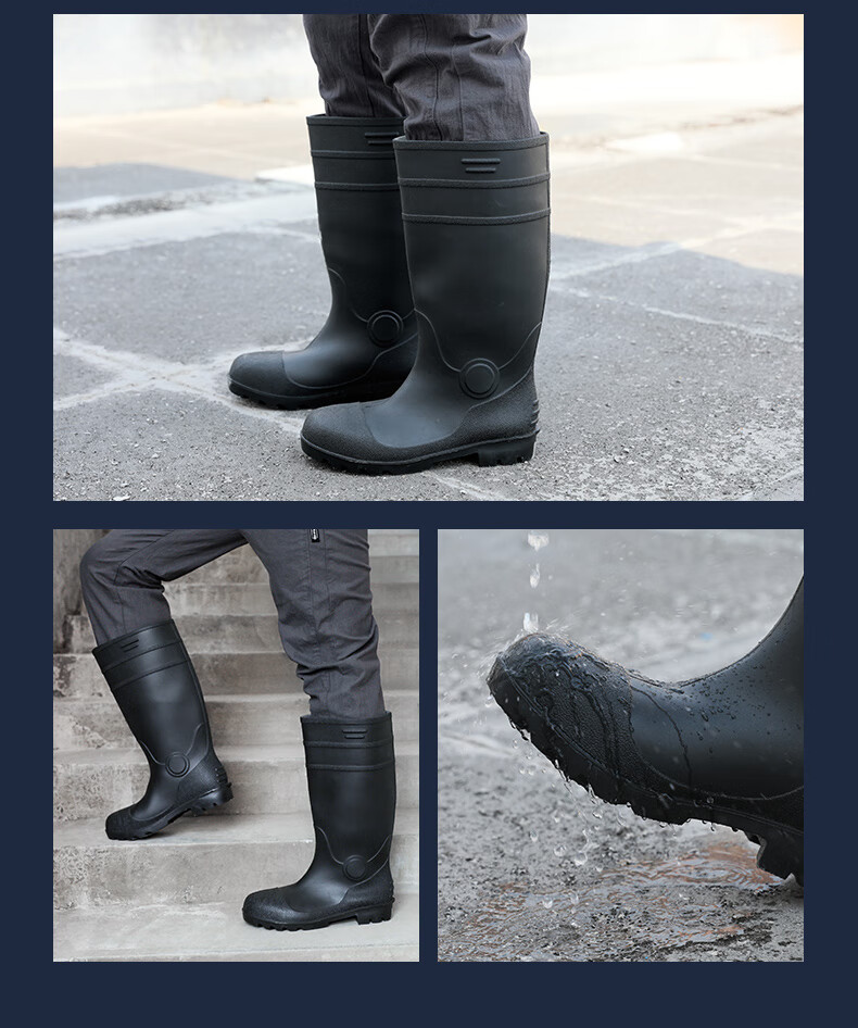 FOOTOPPO Men's Mid-Calf Work Rain Boots Steel Toe Anti-Smash Puncture-Resistant Waterproof Mining Safety Shoes with Steel Plate and Steel Sole High Tube Rubber Boots 15