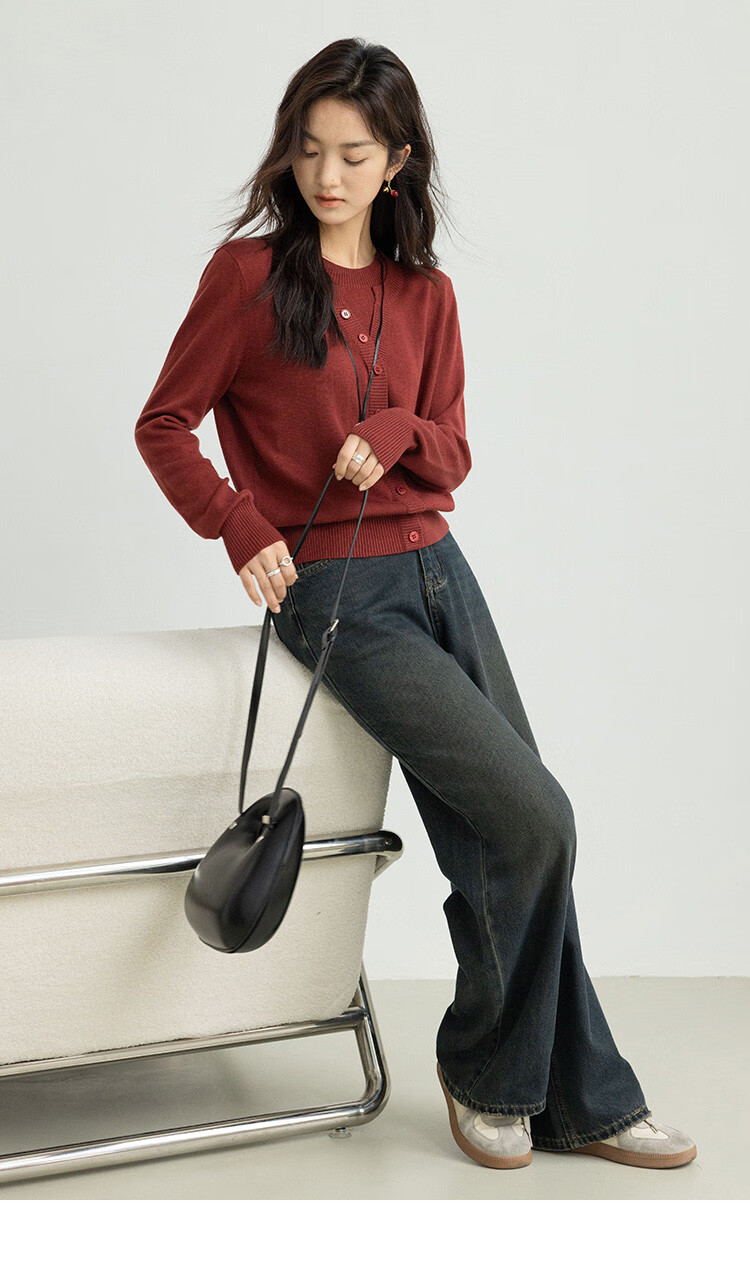 Dme [Containing Wool] Spring And Autumn Stylish Faux Two-Piece Embroidered Round Neck Sweater, Petite Knit Top for Wome 11