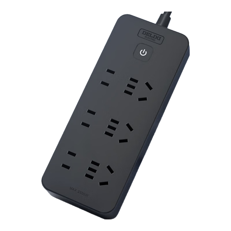DELIXI National Standard Power Strip/surge Protector/power Bar/power Strip/power Board/power Extension Cord/power Adapter, 6-Outlet Combination Master Switch, Total Length 1.8 Meters, Black