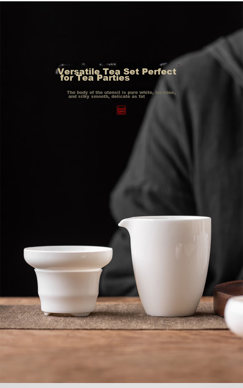 Edo Tea Strainer, White Porcelain Tea Filter, Tea Infuser with Separation, Ceramic Fair Cup with Integrated Tea Filter, Tea Set 6