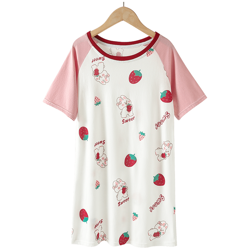 Langsha Girls' Nightdress Children's Sleepwear Summer Thin Cotton Short Sleeve Dress Homewear for Big Kids Baby 160