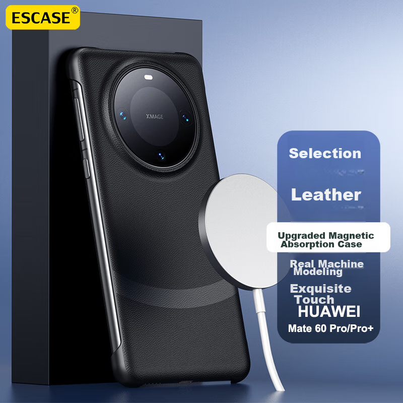 Чехол ESCAPE для Huawei Mate60Pro, магнитный, полузакрытый, противоударный, из кожи, черный