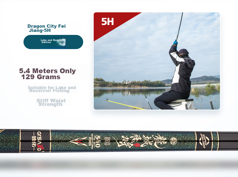 Grsaed Longcheng Feijiang 4.5m 4H Fishing Rod, Handheld Rod, 28-Section Telescopic Rod, Carbon Fiber Ultra-Light Ultra-Hard Crucian Carp Rod Set 5