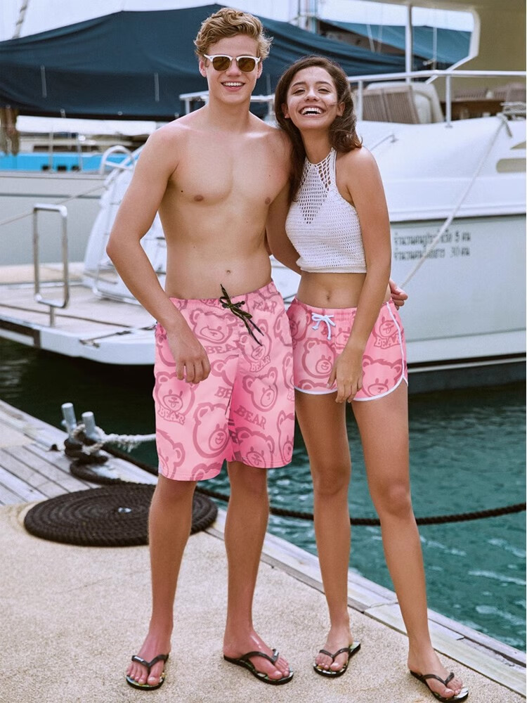 Sulang Pink Beach Shorts for Men, Quick-Drying, Suitable for Water Activities, Little Bear Bayer (Basic Style with Lining), Size M 4