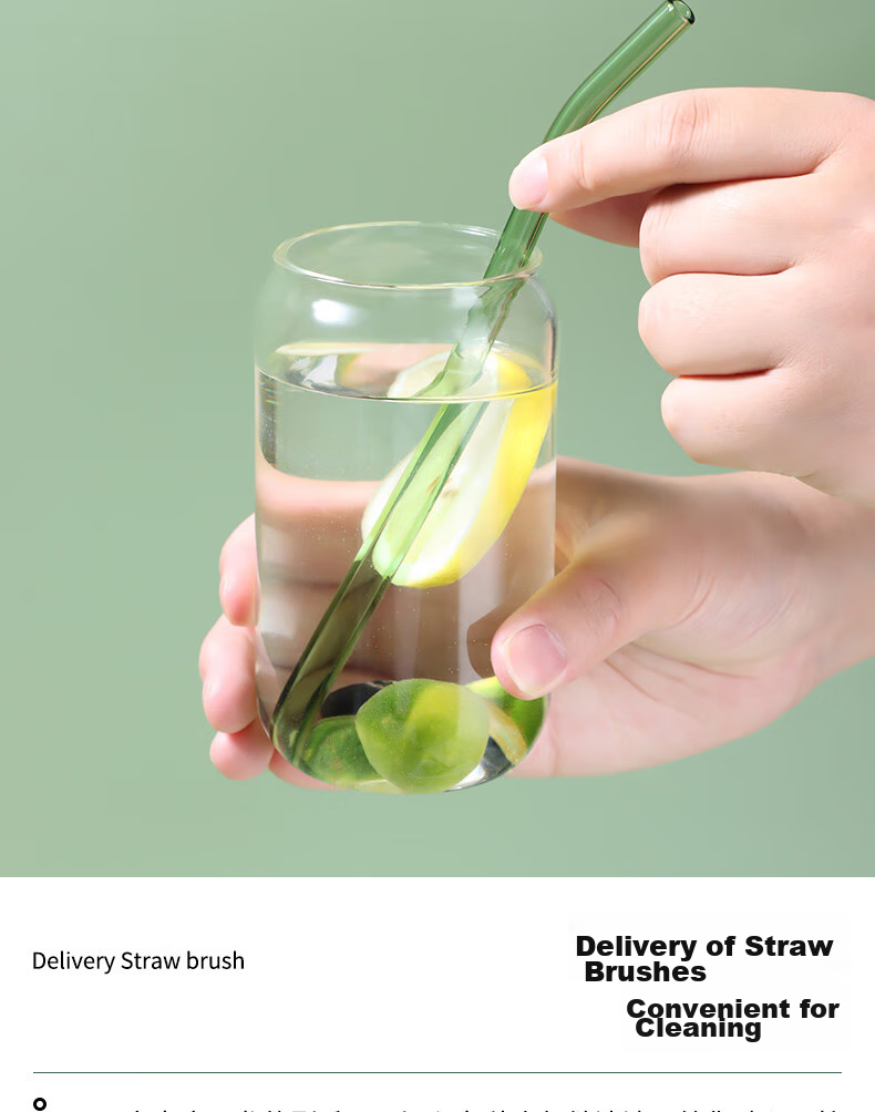 BJ High Borosilicate Glass Straw, Heat-Resistant Transparent Water Cup Straw, Non-Disposable Milk Tea Straw, Straw Set 9