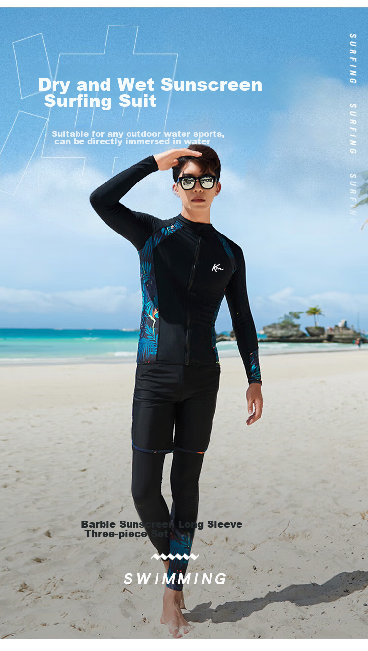 Barbie Couple's Wetsuits, Women's Two-Piece Long-Sleeve Sun Protection Jellyfish Suit, Snorkeling Suit, Surfing Suit Set, Slimming Swimwear 2