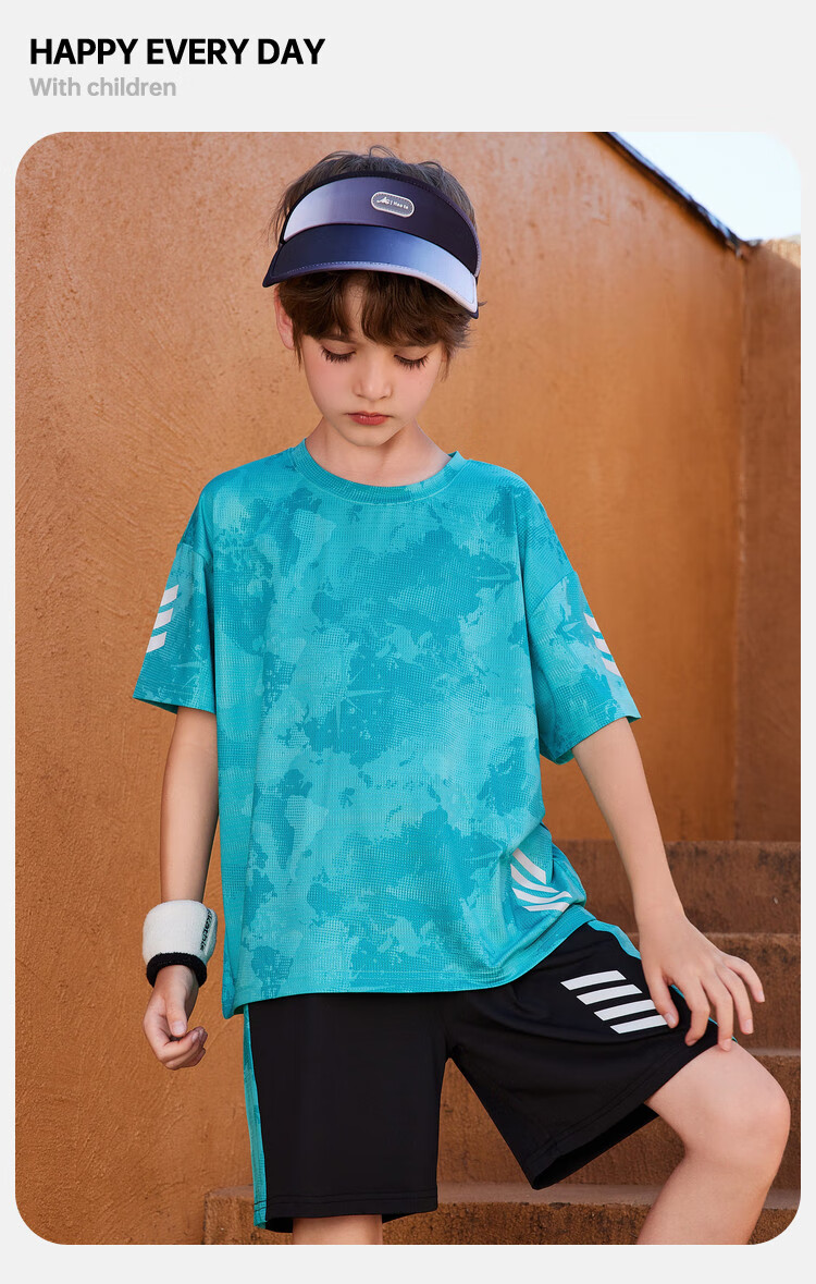 ASK JUNIOR Children's Clothing Set, Boys' Summer Thin Breathable Short-Sleeve T-Shirt And Shorts, Sports Running Two-Piece Set, Tennis Outfit 14