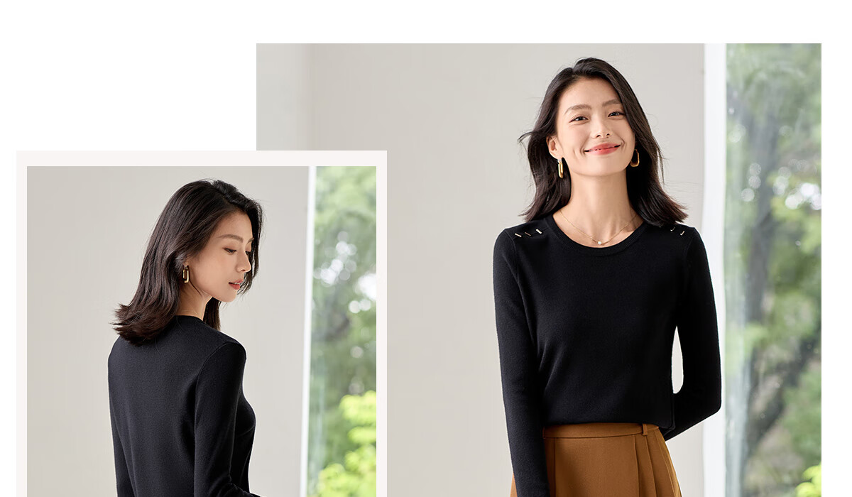 Chushen Chunqiu Women's Knitwear Designer Round Neck Solid Color Versatile Base Sweater Top S144Z7003 19