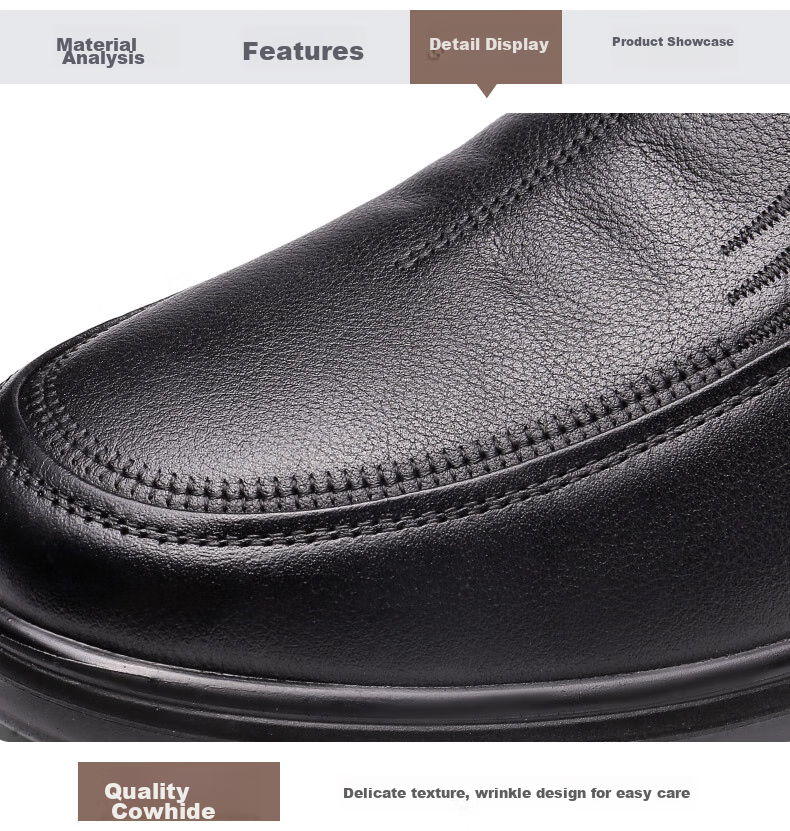 Qiangren Business Casual Shoes, Top-Grain Leather Slip-On Men's Shoes, Soft Upper And Sole, Work Dress Shoes, JD351047, Black, Size 40 7