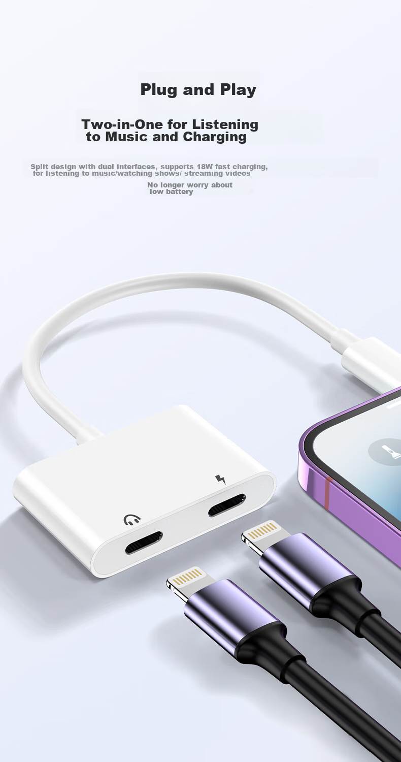 CangHua, Apple Earphone Adapter Two-In Charging And Music Listening, IPhone 14/13/12 Pro/11/8 Audio Converter, Live Streaming And Calling, Dual Lightning Interface 7