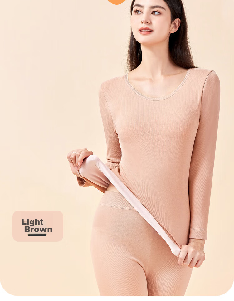 LangSha Thermal Underwear Women's Set, Thickened And Fleece-Lined Base Layer, Slim-Fit Body-Shaping Autumn Top And Pants, Double-Layer Cold-Proof for Autumn And Winter 15
