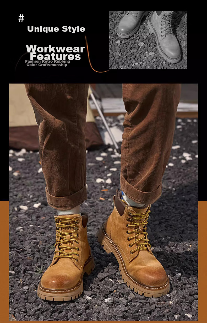 CAMEL Wang Junkai's Matching High-Top Outdoor Work Boots for Men, G15W136025, Desert Yellow, Size 43 12