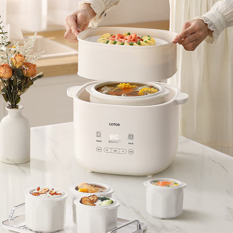LOTOR Electric Slow Cooker for Stewing Soup, Home Use Double Boiler for Bird's Nest, Ceramic Porridge Maker, Baby Food Pot for 2-3 People, 4 Ltr Capacity
