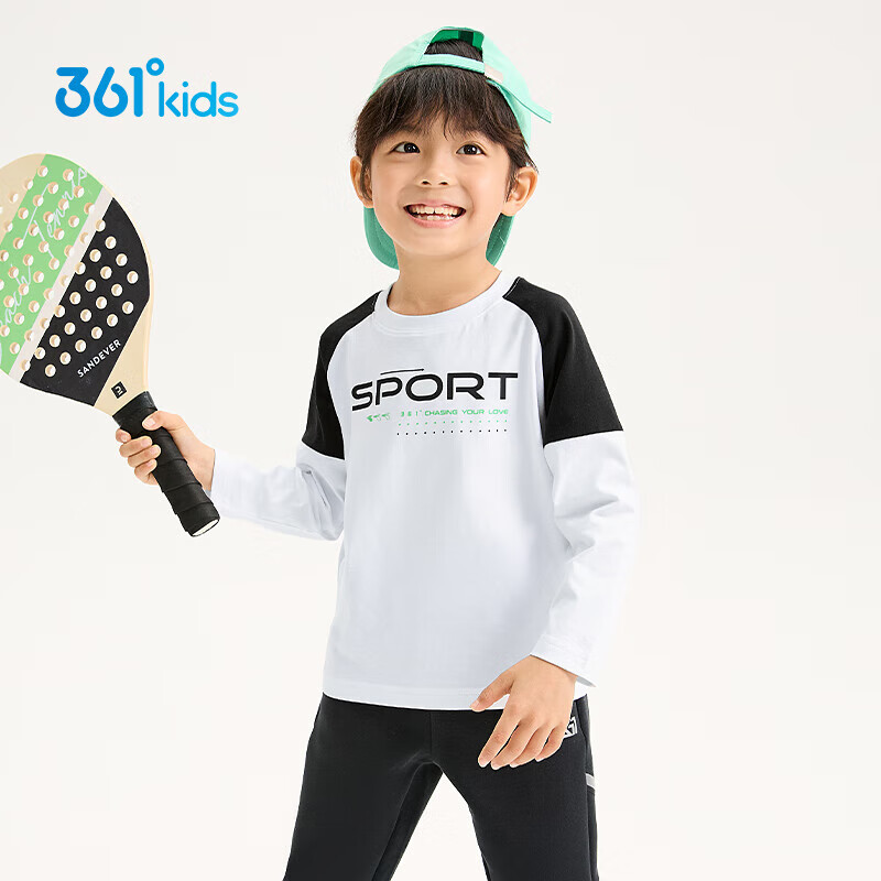 361° Children's Clothing, Kids' Long-Sleeve Sweater for Spring 2026, Boys And Girls Aged 3-14, Color Block Knit Top, White, Size 110