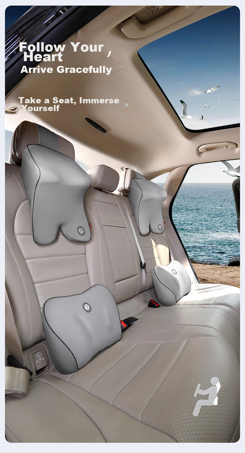 GiGi Car Headrest Memory Foam Neck Pillow, Adjustable Height Car Headrest Cushion Pillow, Gray 8