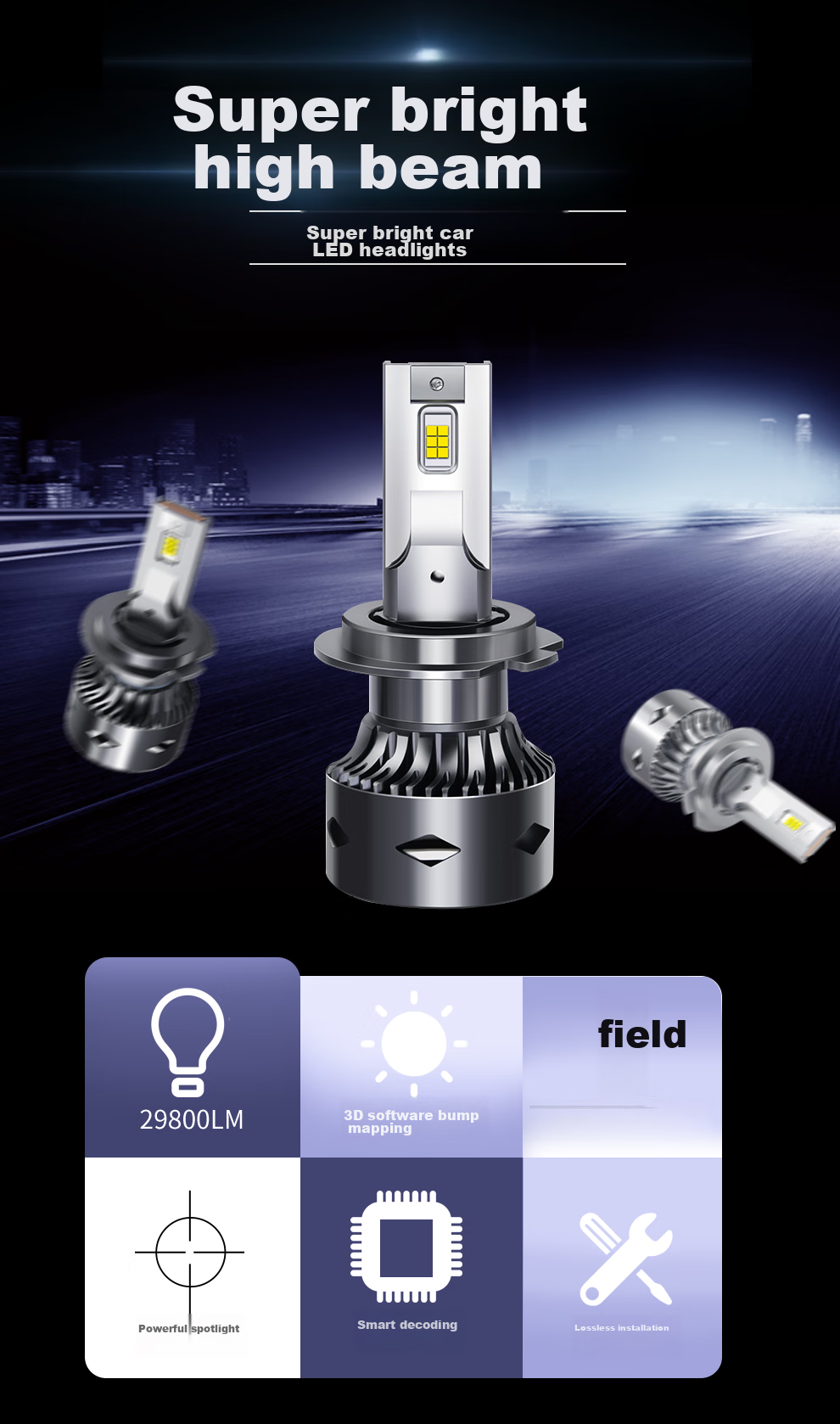 Paisu Car LED Headlights, H1 High Beam, Low Beam, Car Lights, Ultra-Bright Car Bulbs, White Light Headlights, 6500K, Modified 1