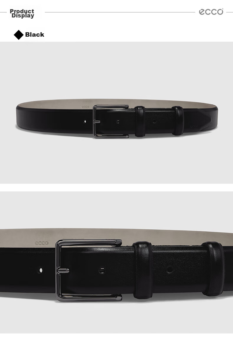 ECCO Casual Men's Leather Belt Gift Box, Business Formal Metal Buckle Waist Belt, 910589390000, Black, 100cm 9